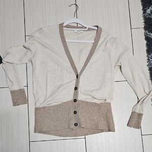 Madewell Cream and Tan Button-Up Cardigan
